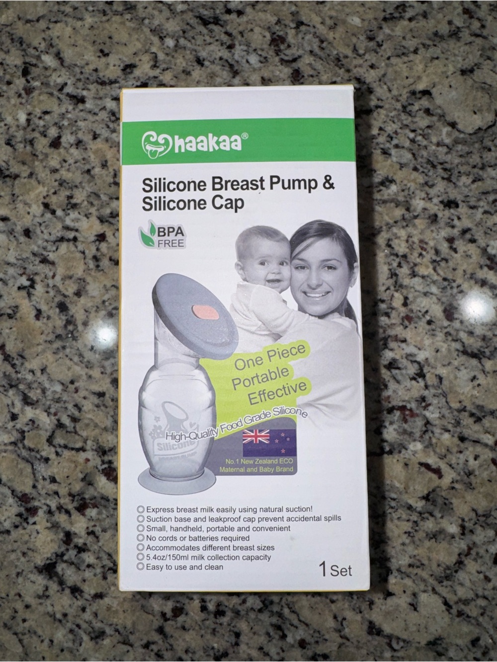 Haakaa Silicone Breast Pump & Cap - Gray with Pink Accent